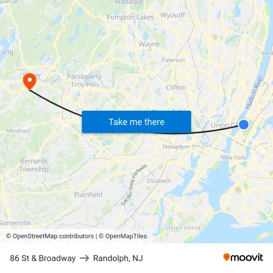 86 St & Broadway to Randolph, NJ map