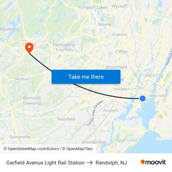 Garfield Avenue Light Rail Station to Randolph, NJ map
