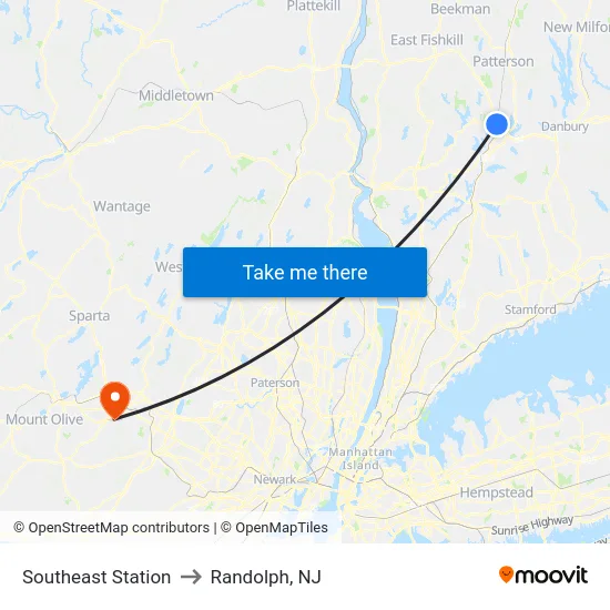 Southeast Station to Randolph, NJ map