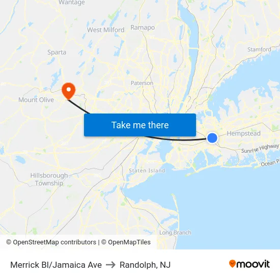 Merrick Bl/Jamaica Ave to Randolph, NJ map