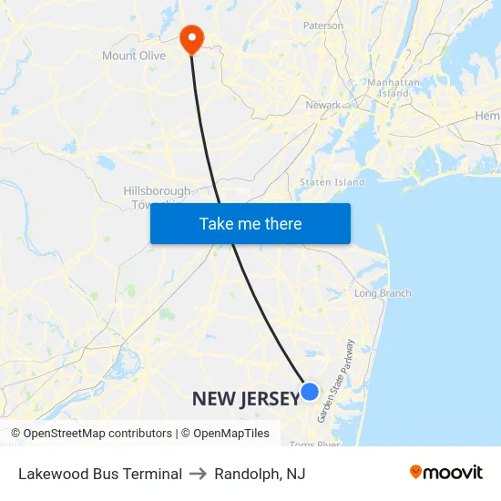 Lakewood Bus Terminal to Randolph, NJ map