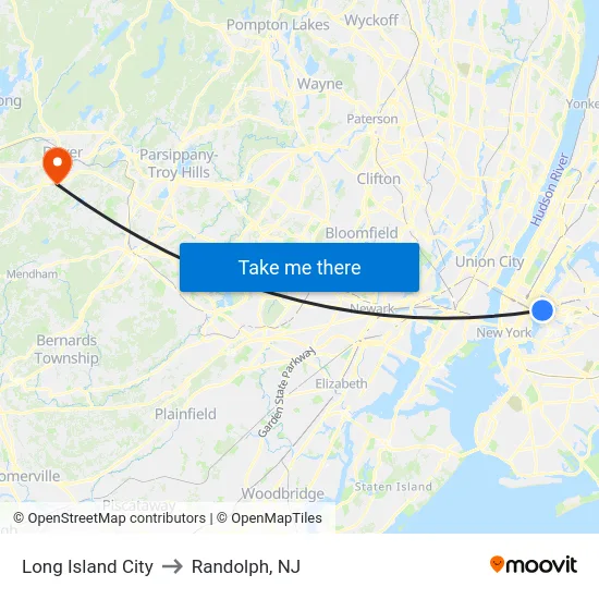 Long Island City to Randolph, NJ map