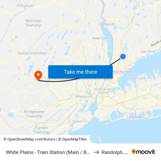 White Plains - Train Station (Main / Bank) to Randolph, NJ map