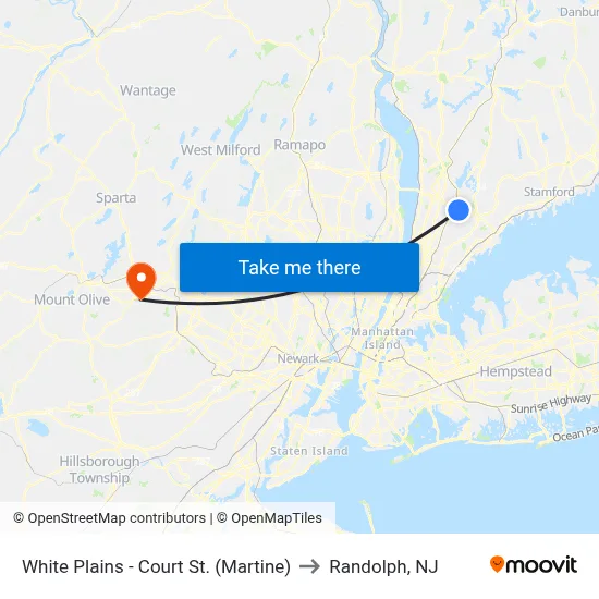 White Plains - Court St. (Martine) to Randolph, NJ map