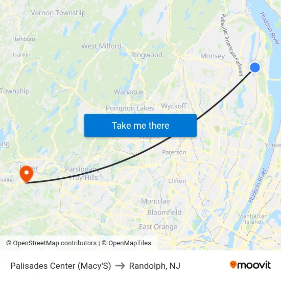 Palisades Center (Macy'S) to Randolph, NJ map