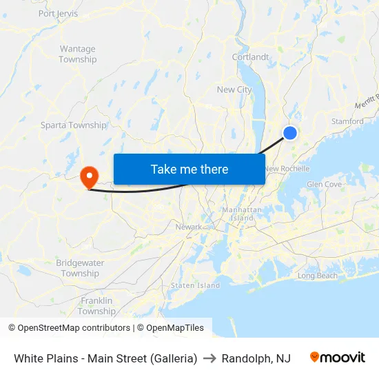 White Plains - Main Street (Galleria) to Randolph, NJ map
