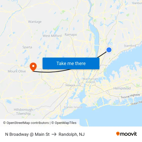 N Broadway @ Main St to Randolph, NJ map