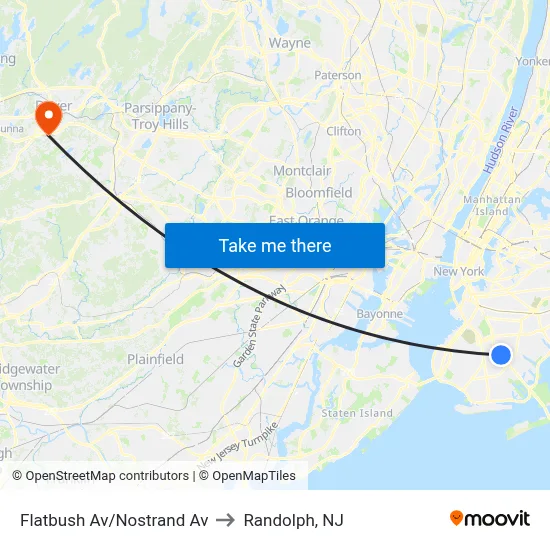 Flatbush Av/Nostrand Av to Randolph, NJ map
