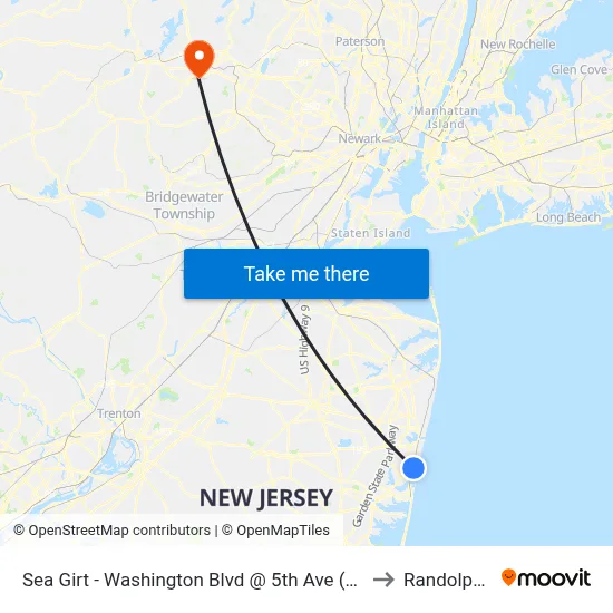 Sea Girt - Washington Blvd @ 5th Ave (Northbound) to Randolph, NJ map