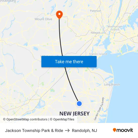 Jackson Township Park & Ride to Randolph, NJ map