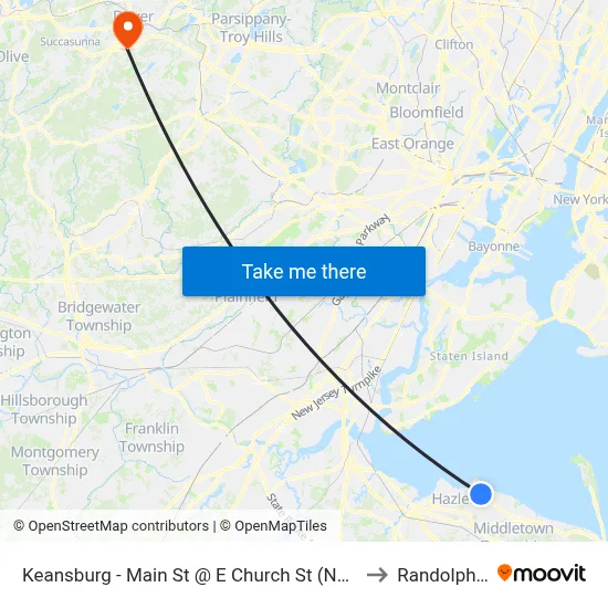 Keansburg -  Main St @ E Church St (Northbound) to Randolph, NJ map