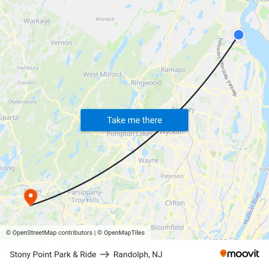 Stony Point Park & Ride to Randolph, NJ map