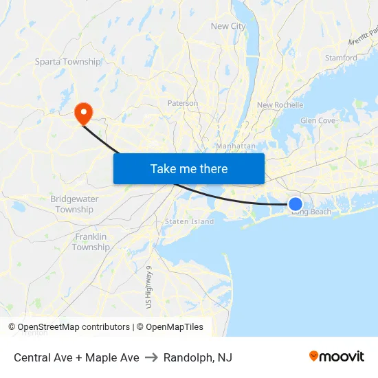Central Ave + Maple Ave to Randolph, NJ map