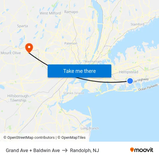 Grand Ave + Baldwin Ave to Randolph, NJ map