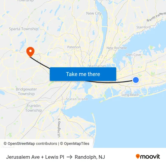 Jerusalem Ave + Lewis Pl to Randolph, NJ map