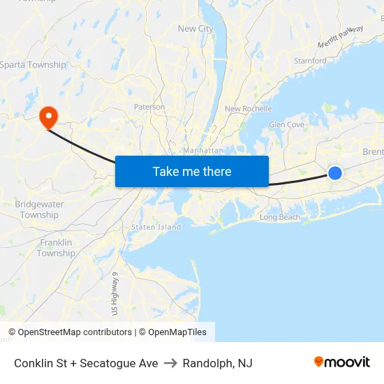 Conklin St + Secatogue Ave to Randolph, NJ map