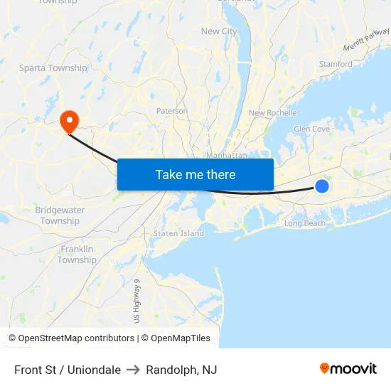 Front St / Uniondale to Randolph, NJ map