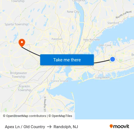 Apex Ln / Old Country to Randolph, NJ map