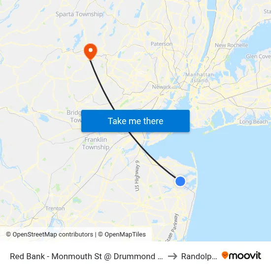 Red Bank - Monmouth St @ Drummond Pl (Southbound) to Randolph, NJ map