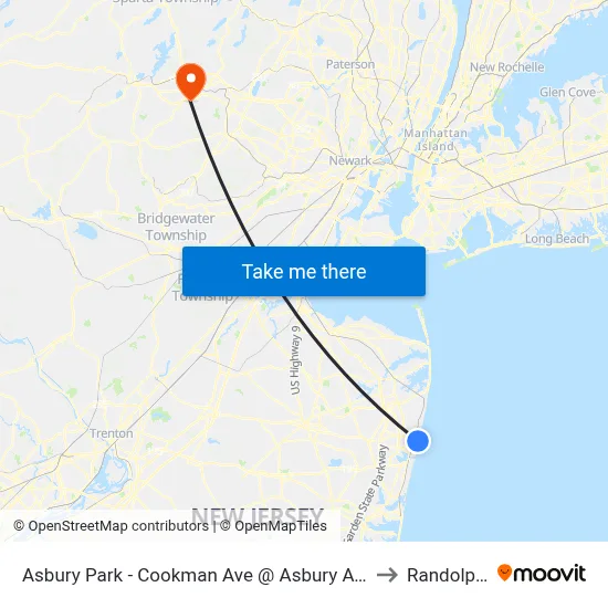 Asbury Park - Cookman Ave @ Asbury Ave (Southbound) to Randolph, NJ map