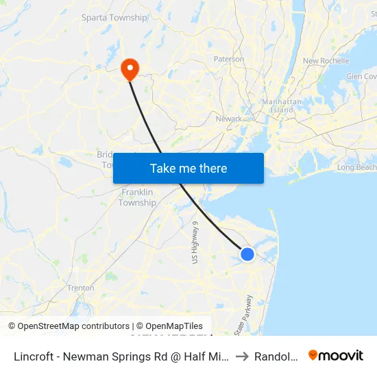 Lincroft - Newman Springs Rd @ Half Mile Rd (Northbound) to Randolph, NJ map