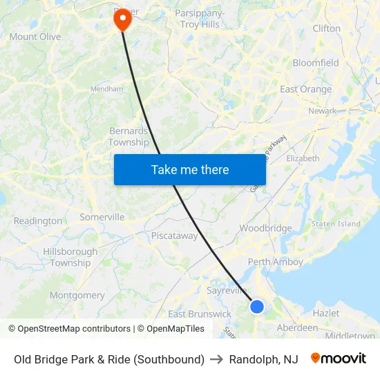 Old Bridge Park & Ride (Southbound) to Randolph, NJ map