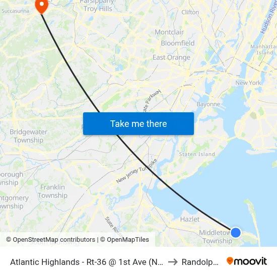 Atlantic Highlands - Rt-36 @ 1st Ave (Northbound) to Randolph, NJ map