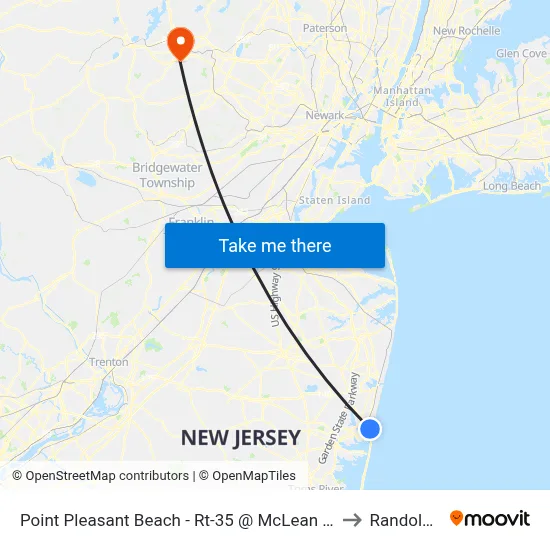 Point Pleasant Beach - Rt-35 @ McLean Ave (Northbound) to Randolph, NJ map