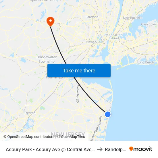 Asbury Park - Asbury Ave @ Central Ave (Northbound) to Randolph, NJ map