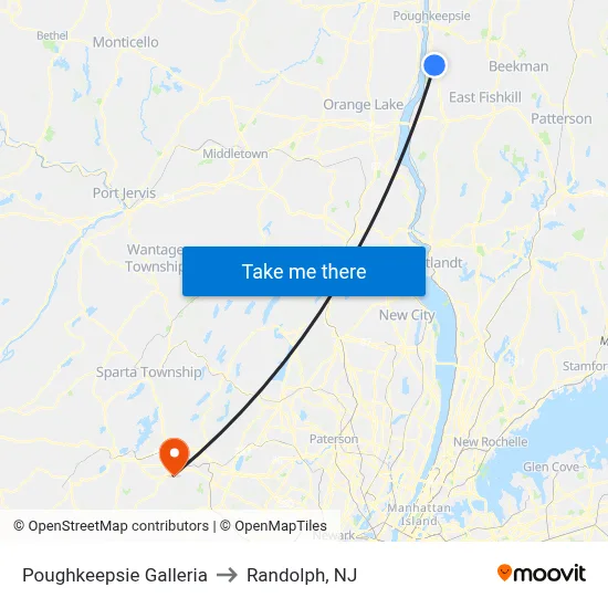 Poughkeepsie Galleria to Randolph, NJ map