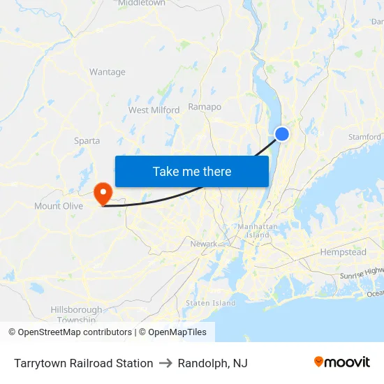 Tarrytown Railroad Station to Randolph, NJ map