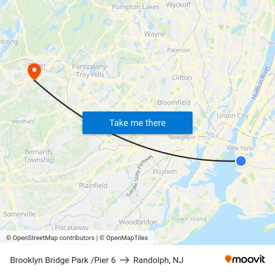 Brooklyn Bridge Park /Pier 6 to Randolph, NJ map