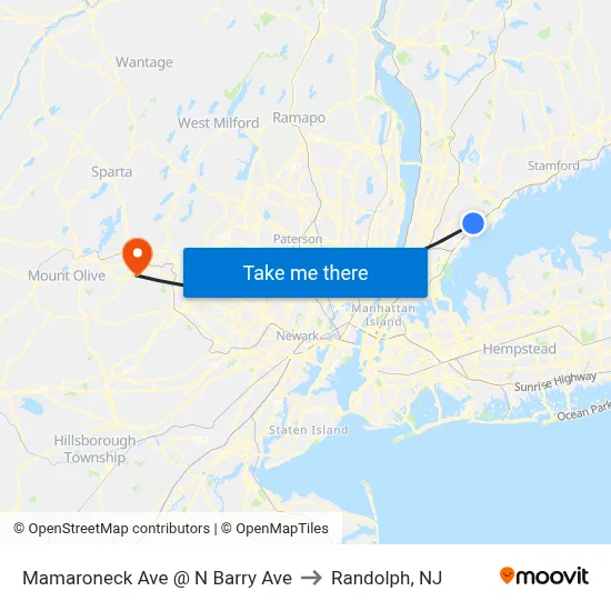 Mamaroneck Ave @ N Barry Ave to Randolph, NJ map