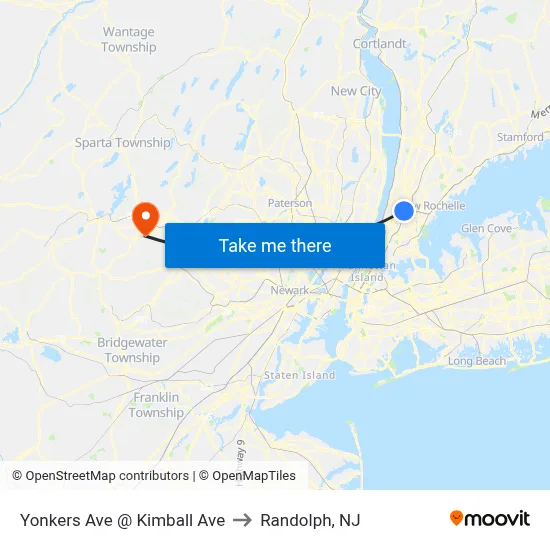 Yonkers Ave @ Kimball Ave to Randolph, NJ map