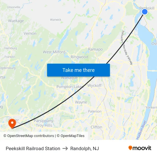 Peekskill Railroad Station to Randolph, NJ map