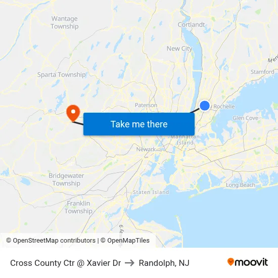 Cross County Ctr @ Xavier Dr to Randolph, NJ map