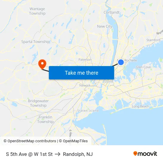 S 5th Ave @ W 1st St to Randolph, NJ map
