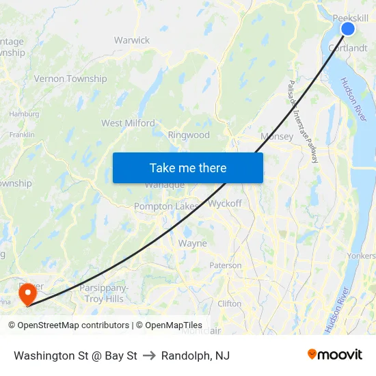 Washington St @ Bay St to Randolph, NJ map