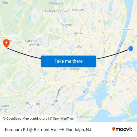 Fordham Rd @ Belmont Ave to Randolph, NJ map