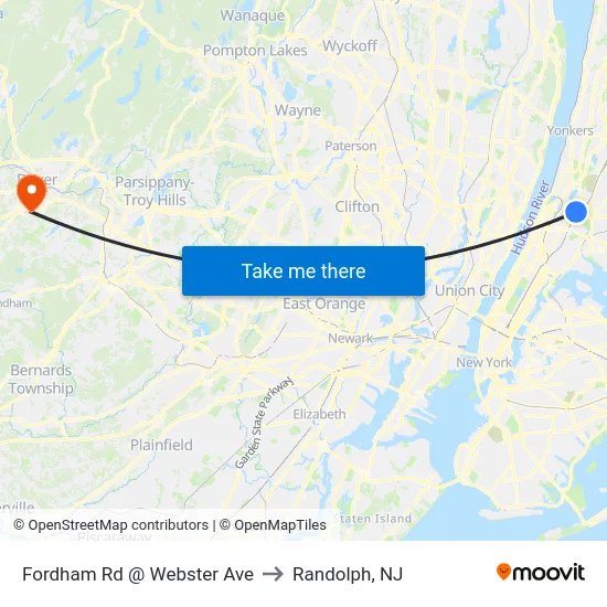 Fordham Rd @ Webster Ave to Randolph, NJ map