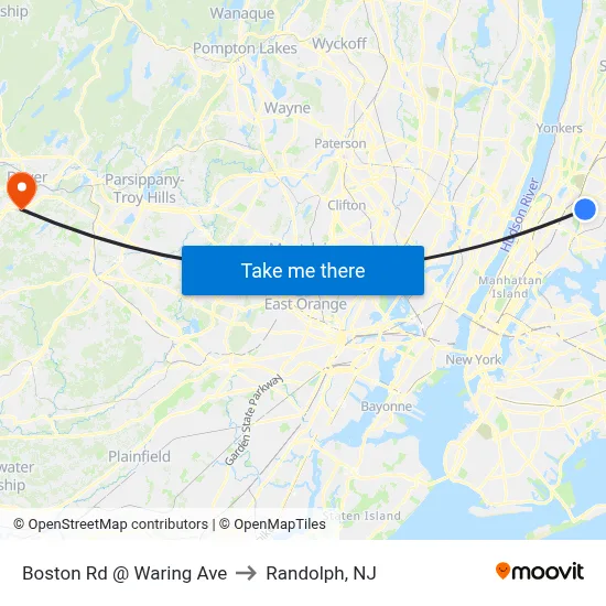 Boston Rd @ Waring Ave to Randolph, NJ map