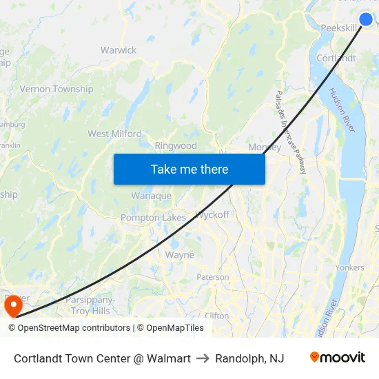 Cortlandt Town Center @ Walmart to Randolph, NJ map