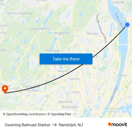 Ossining Railroad Station to Randolph, NJ map