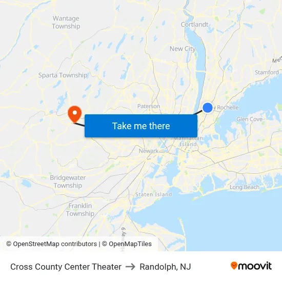 Cross County Center Theater to Randolph, NJ map