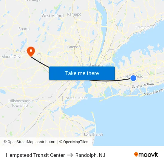 Hempstead Transit Center to Randolph, NJ map