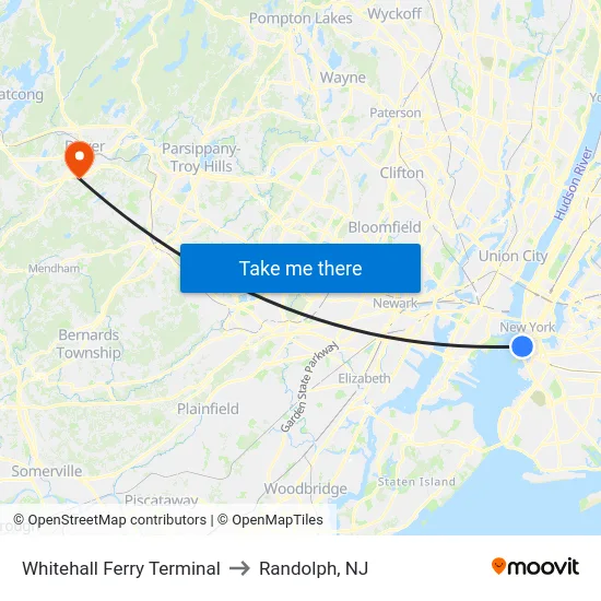 Whitehall Ferry Terminal to Randolph, NJ map