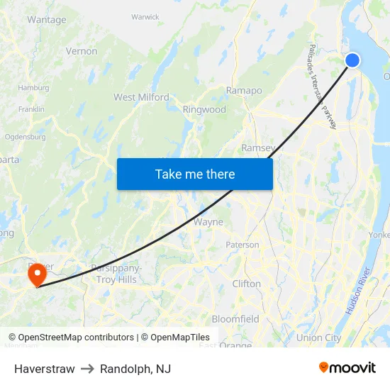 Haverstraw to Randolph, NJ map