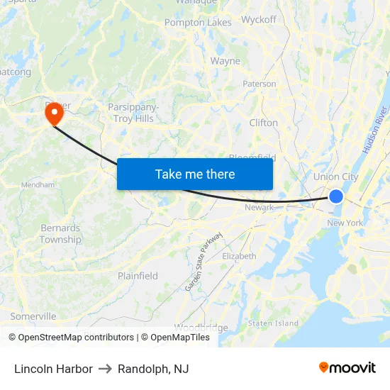 Lincoln Harbor to Randolph, NJ map