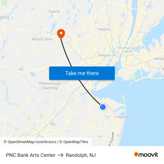 PNC Bank Arts Center to Randolph, NJ map