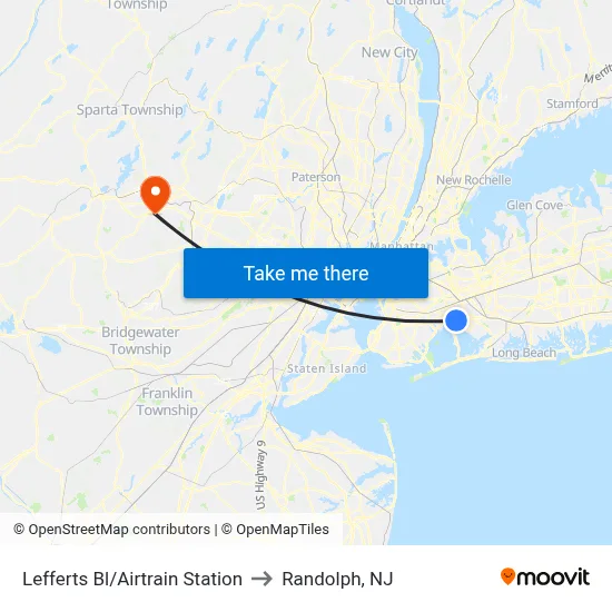 Lefferts Bl/Airtrain Station to Randolph, NJ map